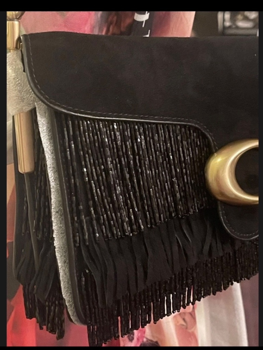 Sale !!! Coach Crystal Beaded Fringe Black Suede Tabby NWT - Picture 7 of 12